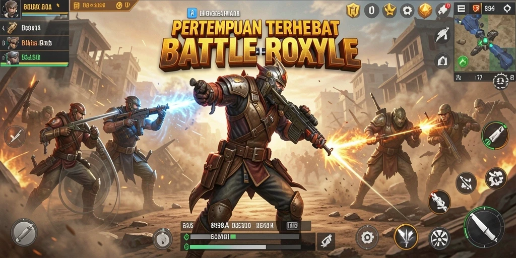 Screenshot utama 898A menampilkan aksi intens dalam pertempuran Battle Royale.