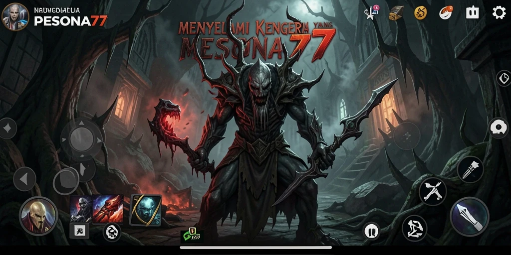 Tangkapan layar utama PESONA77 yang menunjukkan suasana menyeramkan di gameplay.