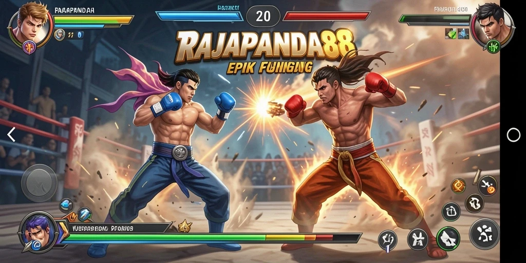 Tampilan gameplay seru RAJAPANDA88 dengan pertarungan menegangkan.